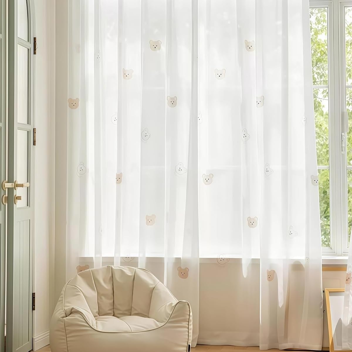 Cartoon Bears Kids Bedroom Sheer Curtains for Babys Room Living Room Grommet Top White Light-Filtering Print Bear Privacy Tulle Curtain for Nursery Baby Play Room 1 Panel (W52 L84 inch,White)